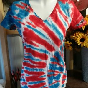 Ladies Tie Dyed V Neck T Shirt